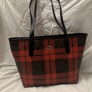 Coach City Tote With Buffalo Plaid Print